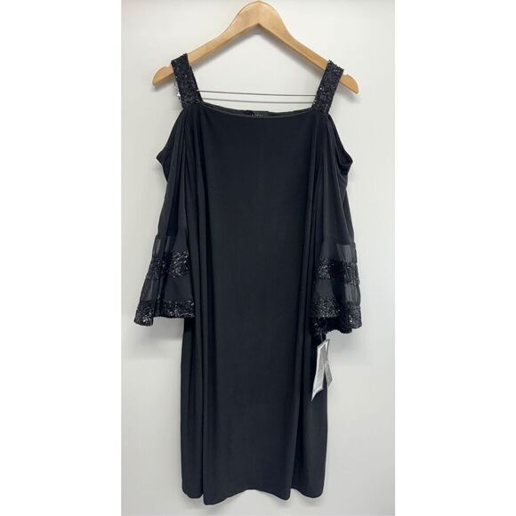 MSK Dress Size 1X Sequined Cold Shoulder Shift Bell Sleeve Knee Length NEW - Picture 2 of 11